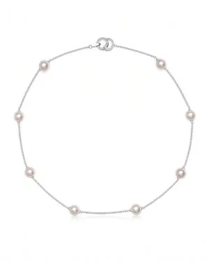 18K Gold Pearl Tincup Necklace – Minimal Freshwater Pearl Station Necklace for Elegant Layering