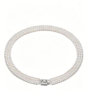 Triple Strand White Freshwater Pearl Necklace – Classic Layered Pearl Jewelry for Elegant Women