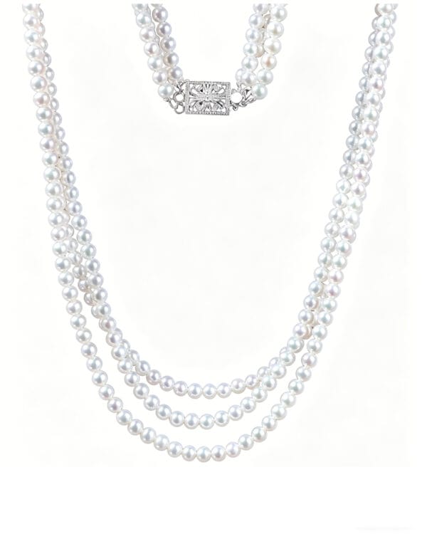 Triple Strand White Freshwater Pearl Necklace