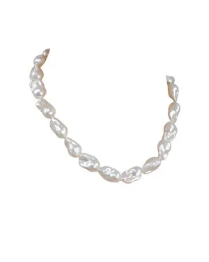 13-16mm White Baroque Freshwater Pearl Necklace – Statement Artistry in Irregular Natural Pearls